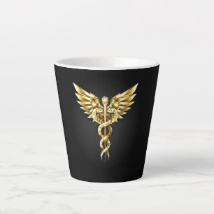 Caneca De Café Latte Símbolo Caduceu Poligonal Dourado