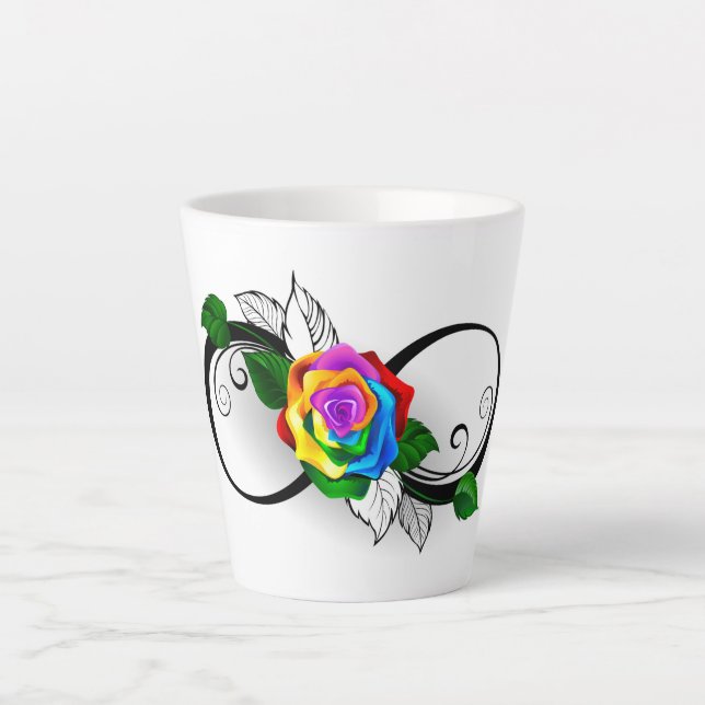 Caneca De Café Latte Símbolo de Infinito com Rosa Arco-íris (Frente)