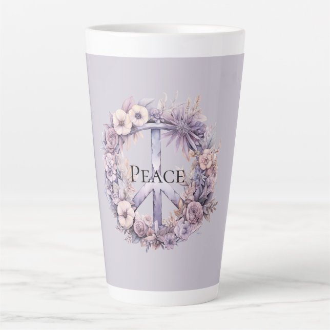 Caneca De Café Latte Símbolo de Paz Floral Branco da lavanda (Frente)
