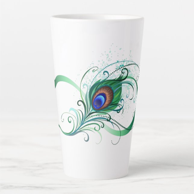 Caneca De Café Latte Símbolo Infinito com Pavão (Frente)