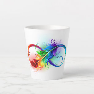 Caneca De Café Latte Símbolo Infinito com Pena Arco-Íris