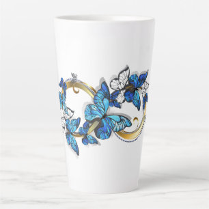 Caneca De Café Latte Símbolo infinito de borboletas azuis Morpho