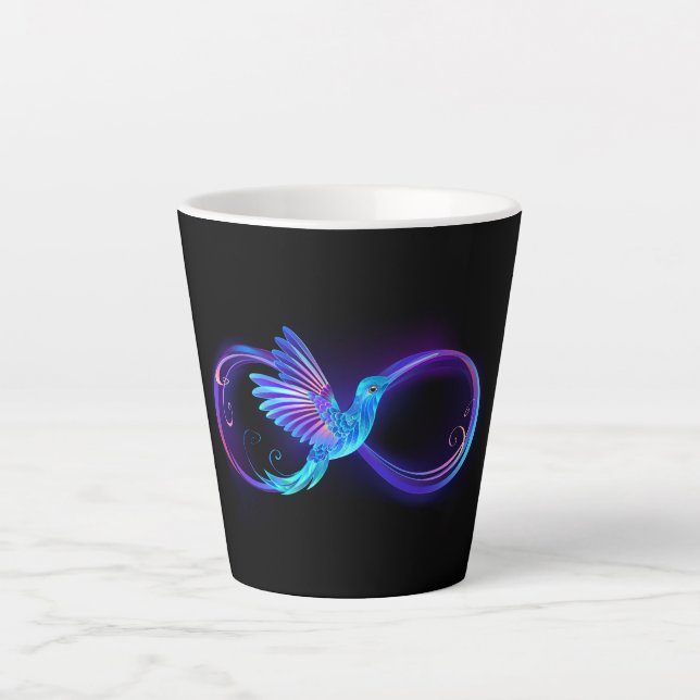 Caneca De Café Latte Símbolo Neon Infinity com Hummingbird brilhante (Frente)