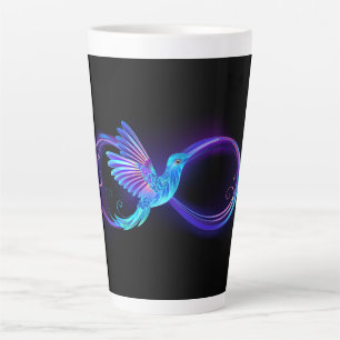 Caneca De Café Latte Símbolo Neon Infinity com Hummingbird brilhante