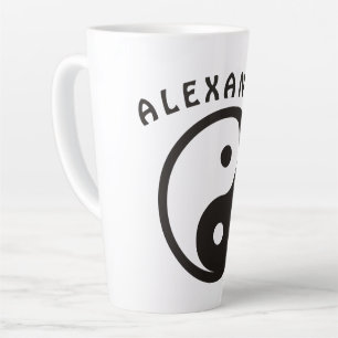 Caneca De Café Latte Símbolo Yin Yang - design de tatuagem sólida