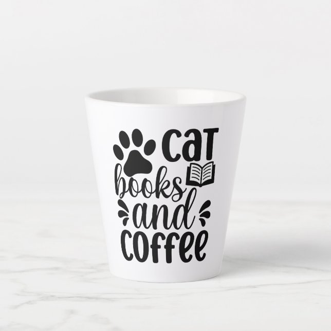 Caneca De Café Latte Simple Black "Cat Books and Coffee" Lover Gift (Frente)