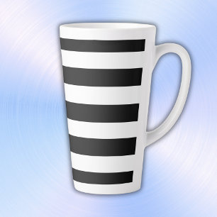 Caneca De Café Latte Simples Black and White Stripes  