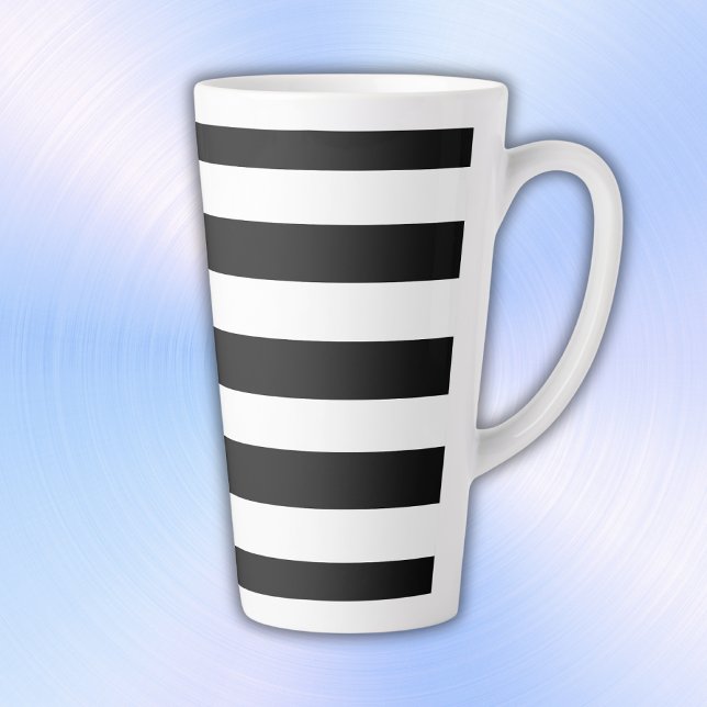 Caneca De Café Latte Simples Black and White Stripes | (Criador carregado)