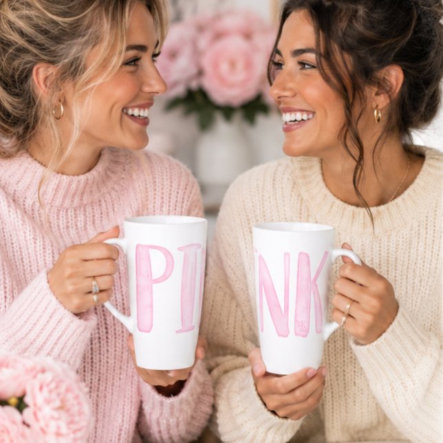 Caneca De Café Latte Simples Diversão Aquarela Rosa  (Criador carregado)