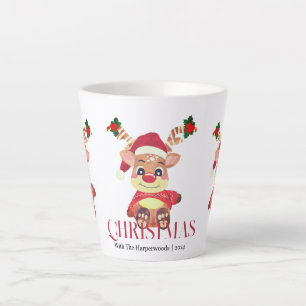 Caneca De Café Latte Simples Elegante Reindeer Christmas Family Name