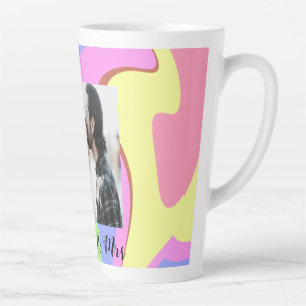 Caneca De Café Latte simples minimal adicione sua foto de nome rosa azu