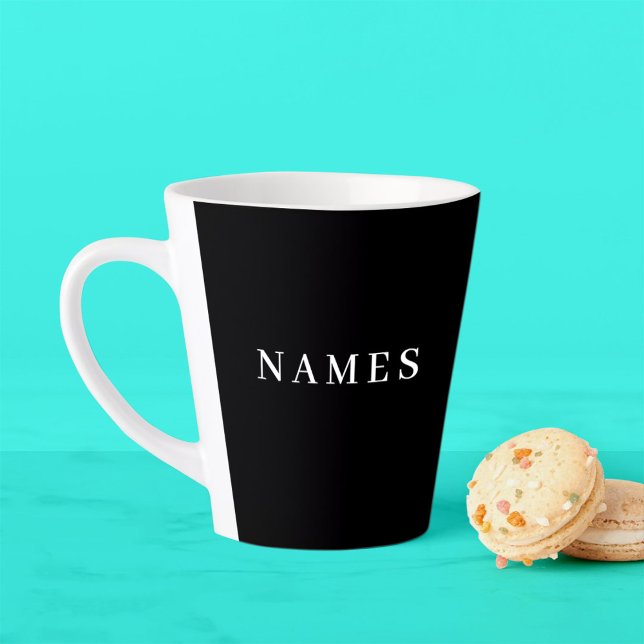 Caneca De Café Latte Simples Preto Personalizado Adicionar Seu Nome Ele (Criador carregado)