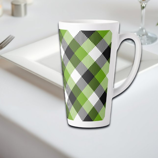 Caneca De Café Latte Simples Xadrezes Tartan Neon Green (Criador carregado)