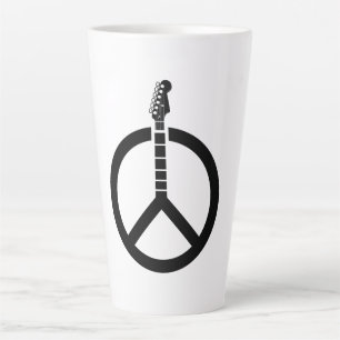Caneca De Café Latte Sinal de Paz com Guitarra