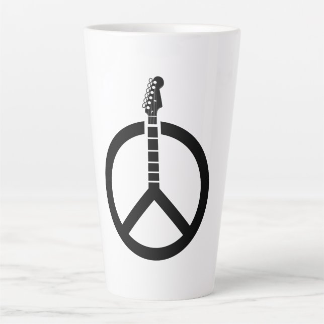 Caneca De Café Latte Sinal de Paz com Guitarra (Frente)