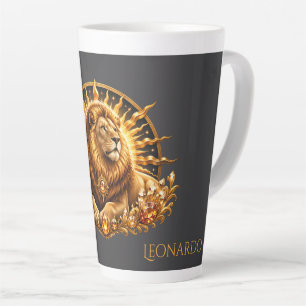 Caneca De Café Latte Sinal do Zodíaco Leão Cinza Dourado Personalizado