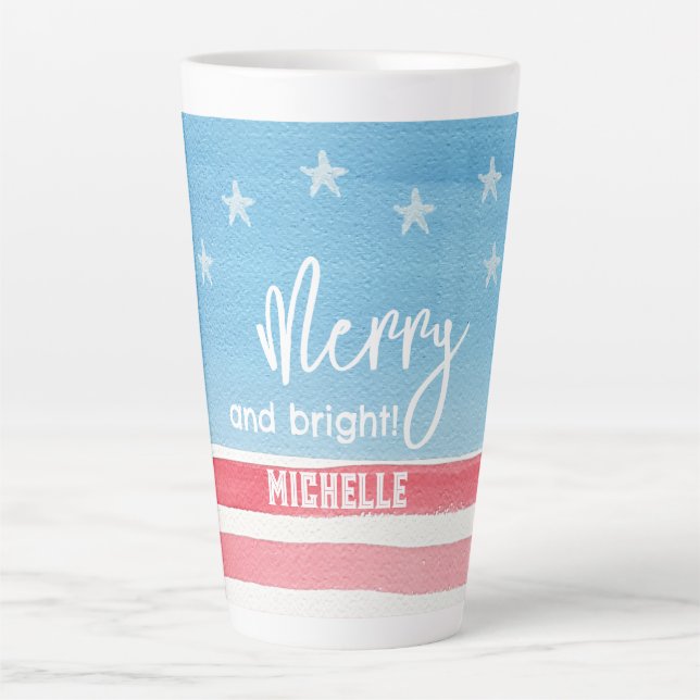 Caneca De Café Latte Sinalizador de Aquarela Moderna Patriótica (Frente)