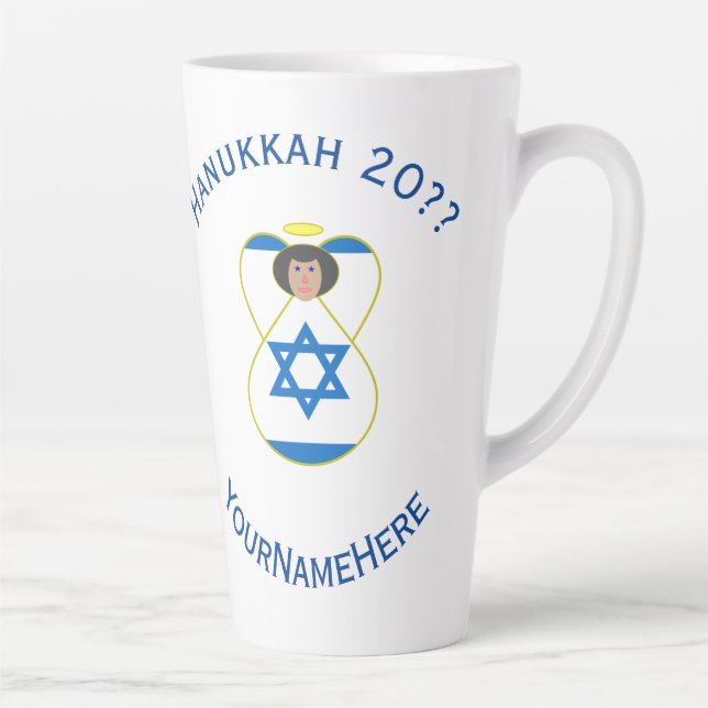 Caneca De Café Latte Sinalizador Israelita Anjo Hanukkah Personalizado  (Direita)