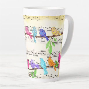Caneca De Café Latte Sinfonia de Pássaros Musicais Cons - Música Mágica
