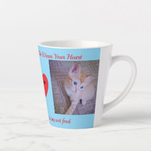 Caneca De Café Latte Sinta-se Azul Foto de Gato de Coração Quente