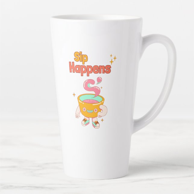 Caneca De Café Latte Sip Happens Humor Latte Mug (Direita)