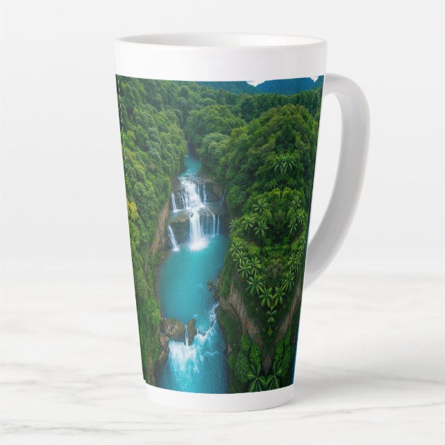 Caneca De Café Latte "Sips by Falls - Cascata Tropical (Ângulo direito)
