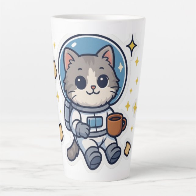Caneca De Café Latte "Sips Galácticos - Quebra de Chá de Gato Espacial" (Frente)