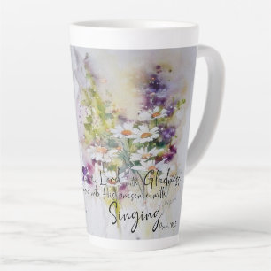 Caneca De Café Latte Sirva ao Senhor com alegria floral 