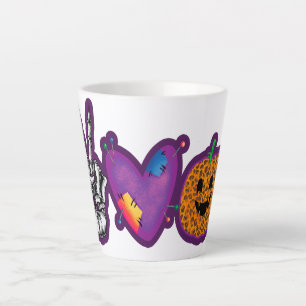 Caneca De Café Latte Skeleton Pumpkin Peace Love Halloween