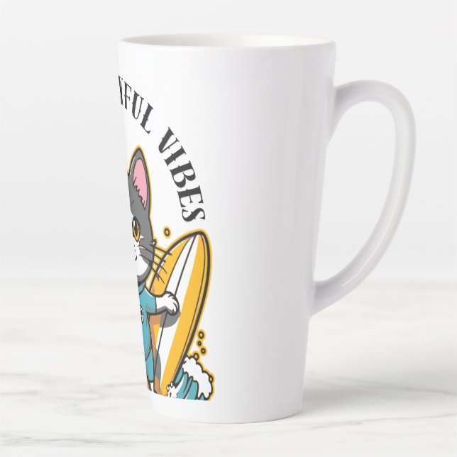 Caneca De Café Latte Sliding Cat Fun & Playful Vibes (Direita)