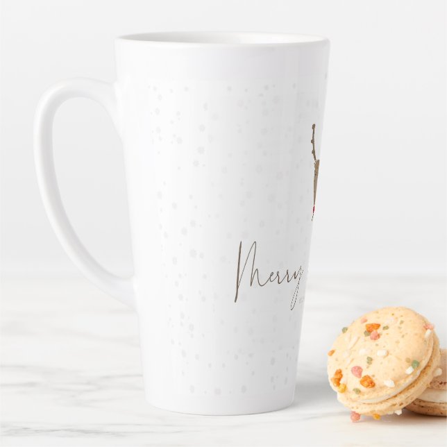 Caneca De Café Latte SlipperyJoe Merry Christmas rendeer red-nose (In Situ)