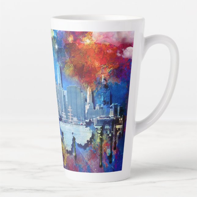 Caneca De Café Latte SlipperyJoe NYC grafite lua cercada por nuvens dra (Direita)