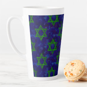 Caneca De Café Latte SlipperyJoe's Hanukkah fileiras verdes Estrelas de