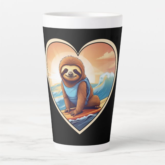 Caneca De Café Latte Sloth Surfing (Frente)