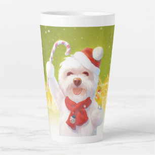 Caneca De Café Latte Smile Pup: Alegria de Natal Bichon Frise