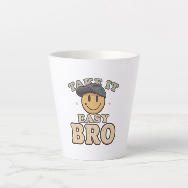 Caneca De Café Latte Smiley dos Anos 90 com um Chapéu (Frente)