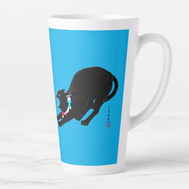 Caneca De Café Latte Snarling Hissing Black Japan Cat (Direita)