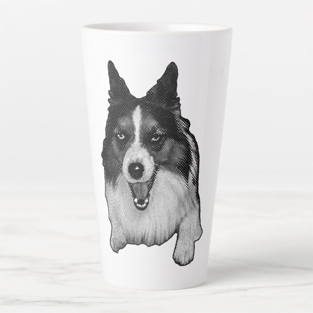 Caneca De Café Latte Snow-Kissed Corgi Hello (Frente)
