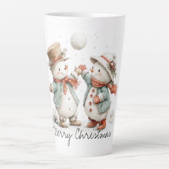Caneca De Café Latte Snowball Cheers and Frosty High-Fives (Frente)