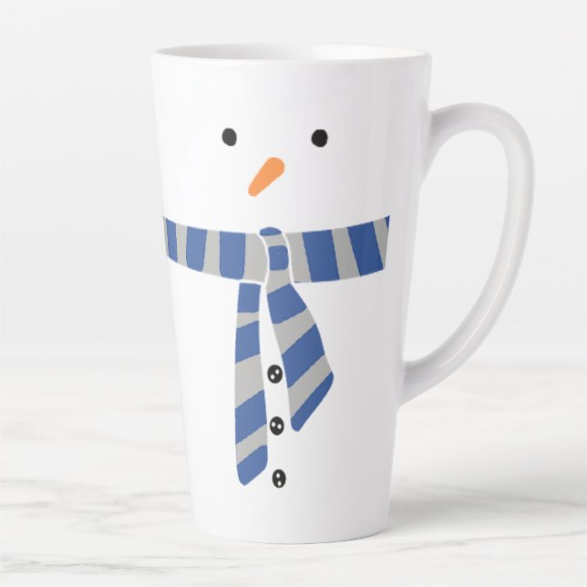Caneca De Café Latte Snowman Blue Cinza Scarf Winter (Direita)