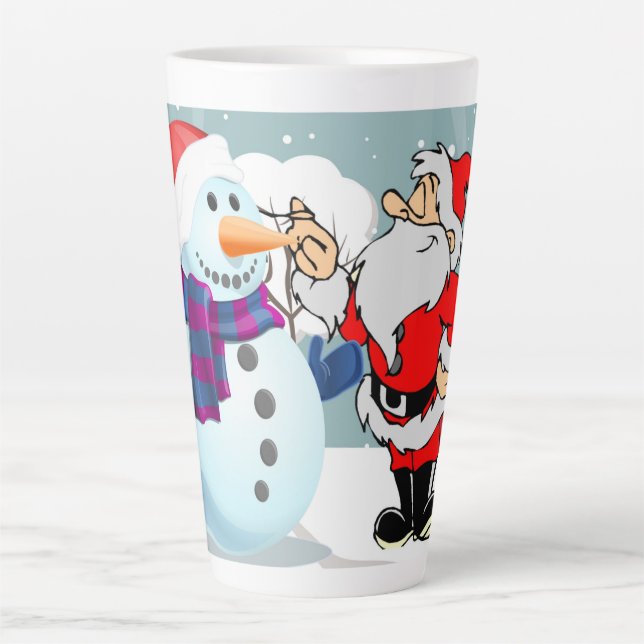 Caneca De Café Latte Snowman de Natal e Papais noeis (Frente)