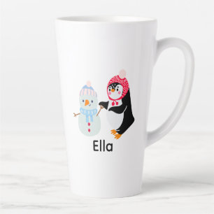 Caneca De Café Latte Snowman e Pinguim congelados