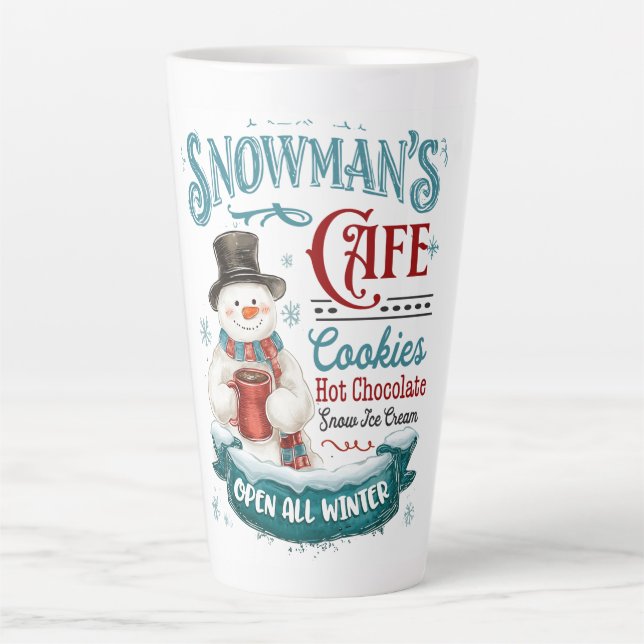 Caneca De Café Latte Snowman’s Café – Whimsical Winter Treats & Cheer (Frente)
