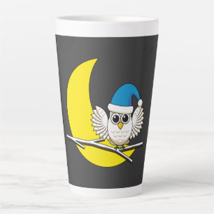 Caneca De Café Latte Snowy Owl em Nova Lua Noite de inverno