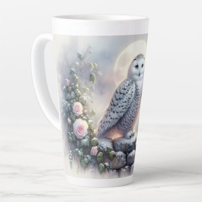 Caneca De Café Latte Snowy Owl in Moonlit Winter Garden (Ângulo esquerdo)