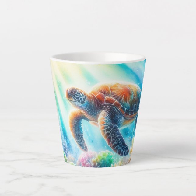 Caneca De Café Latte Sob a tartaruga marinha oceânica (Frente)