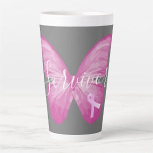 Caneca De Café Latte Sobrevivência do Câncer da Mama da Borboleta Rosa