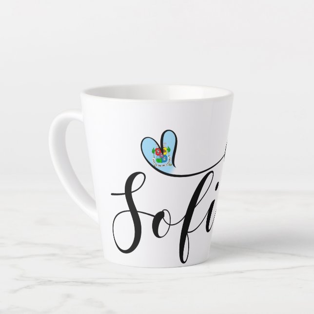 Caneca De Café Latte Sofia Flag, I Heart Sofia, Bulgária (Ângulo esquerdo)