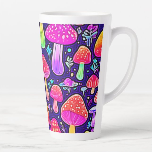 Caneca De Café Latte Soft Neon: Patch do Cogumelo de Cartoon (Direita)