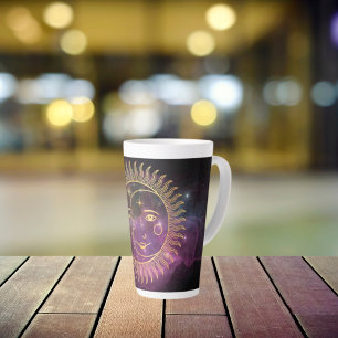 Caneca De Café Latte Sol Celestial Roxo e Lua